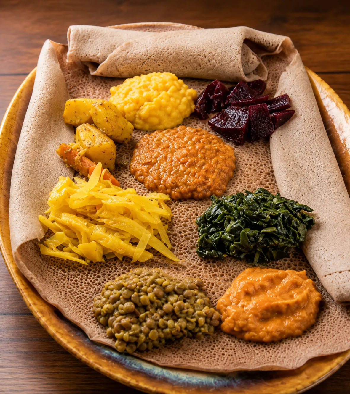 Injera-Based Combination Platters &ndash; Ethiopian-Eritrean dish at Baro Ethiopian-Eritrean Cuisine in Winnipeg, MB
